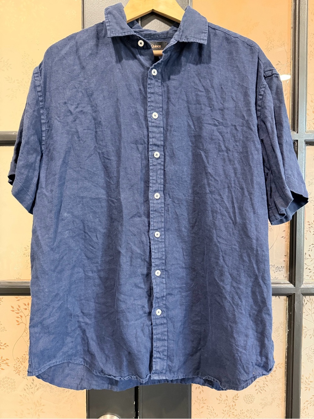 Quince 100% European Linen Short Sleeve Shirt Deep Navy Size XL #0858